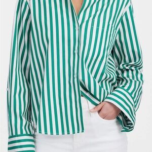 Madewell Striped Button Down Shirt in Green and White